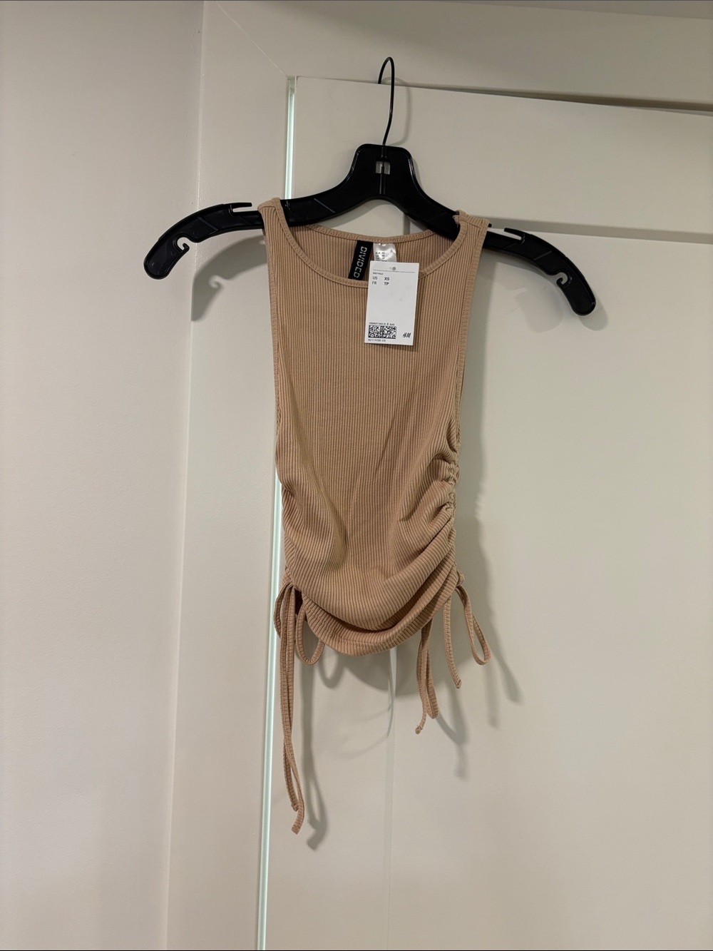 H&M Beige Ribbed Drawstring Tank Top